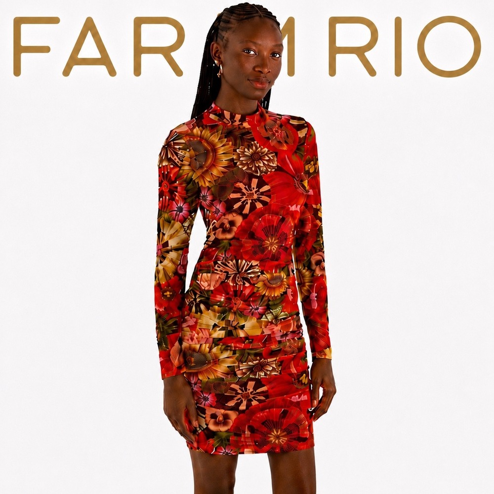 Farm Rio Red Floral Mesh Dress